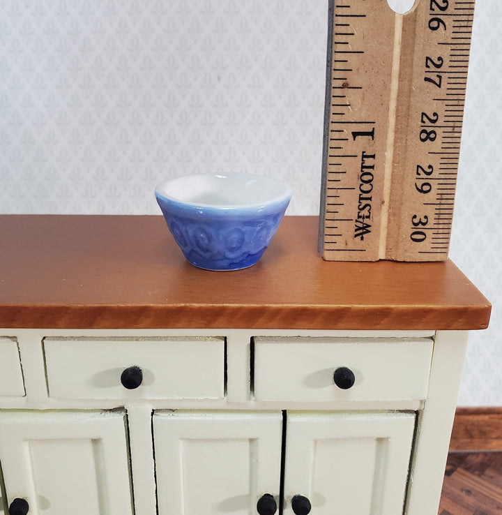 Dollhouse Mixing Bowl Large Ceramic with Pattern Blue 1:12 Scale Miniature - Miniature Crush