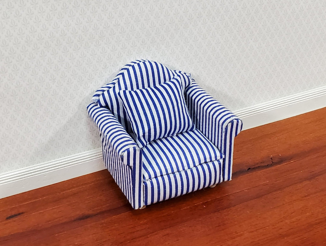 Dollhouse Modern Armchair Narrow Blue & White Stripes 1:12 Scale Chair Furniture - Miniature Crush