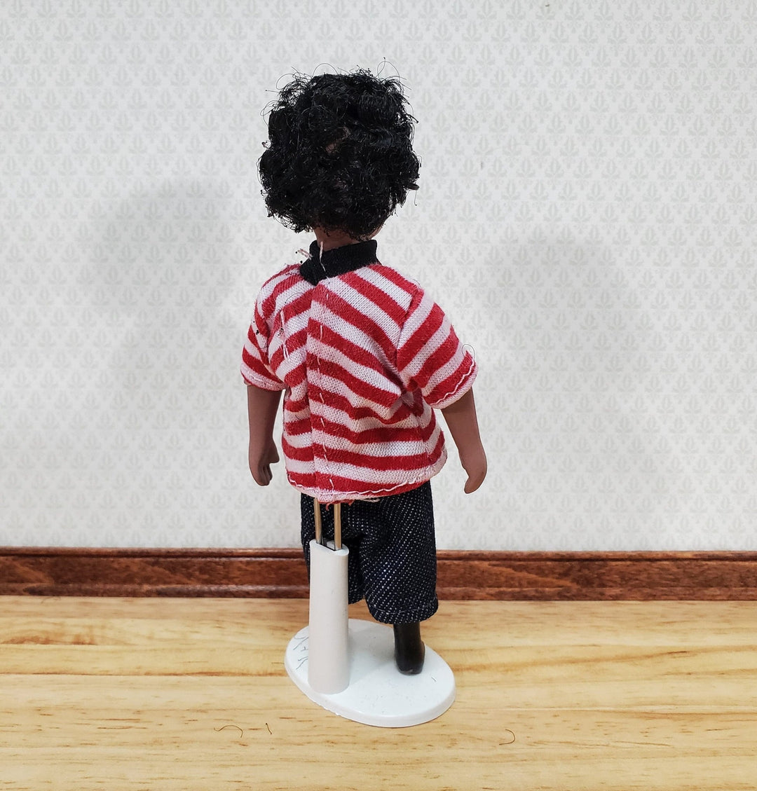 Dollhouse Modern Boy Black Brown Doll Male Son Brother Porcelain Poseable 1:12 Scale Miniature - Miniature Crush