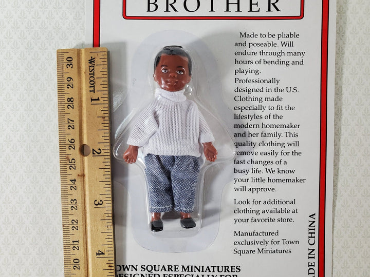 Dollhouse Modern Boy Doll Black Brown Brother Son 1:12 Scale Miniature Family - Miniature Crush