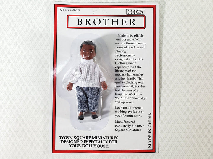 Dollhouse Modern Boy Doll Black Brown Brother Son 1:12 Scale Miniature Family - Miniature Crush