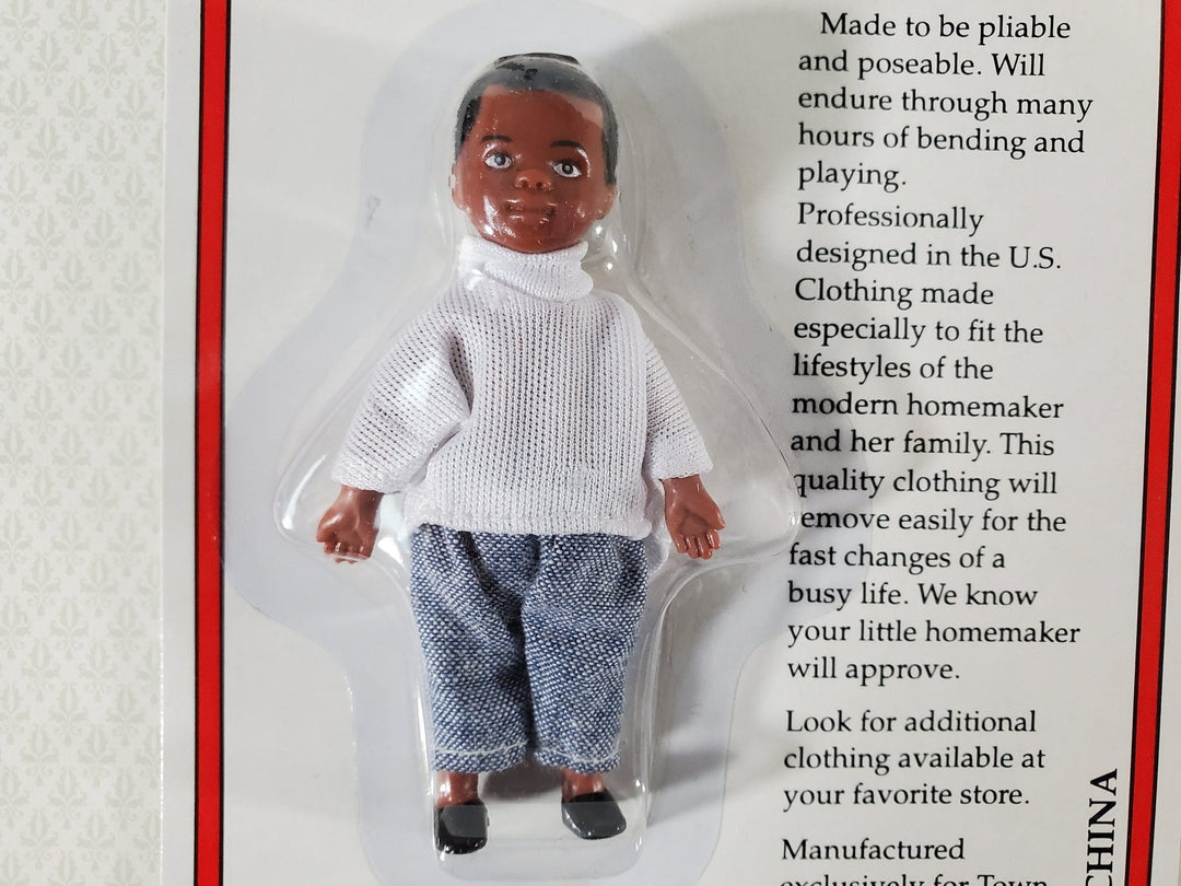 Dollhouse Modern Boy Doll Black Brown Brother Son 1:12 Scale Miniature Family - Miniature Crush