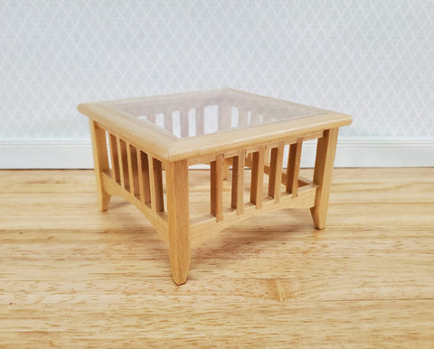Dollhouse Modern Coffee Table Square Light Oak Finish 1:12 Scale Miniature Furniture - Miniature Crush