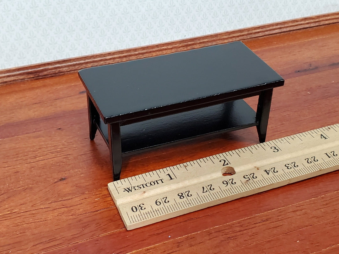 Dollhouse Modern Coffee Table with Shelf All Black Wood 1:12 Scale Miniature Furniture - Miniature Crush