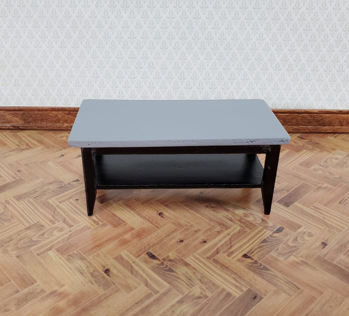 Dollhouse Modern Coffee Table with Shelf Black & Gray Wood 1:12 Scale Furniture - Miniature Crush