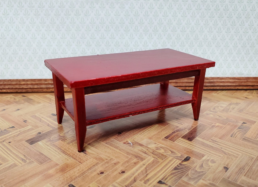 Dollhouse Modern Coffee Table with Shelf Wood Mahogany Finish 1:12 Scale Miniature Furniture - Miniature Crush