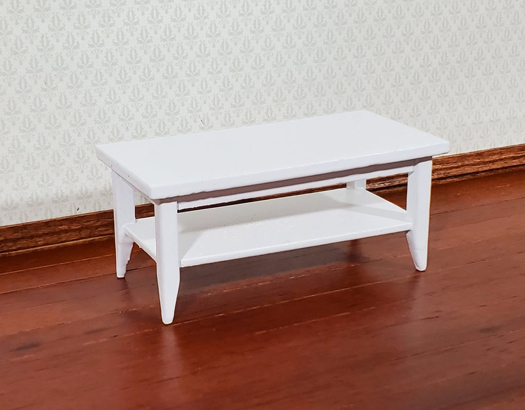 Dollhouse Modern Coffee Table with Shelf Wood White Finish 1:12 Scale Miniature Furniture - Miniature Crush