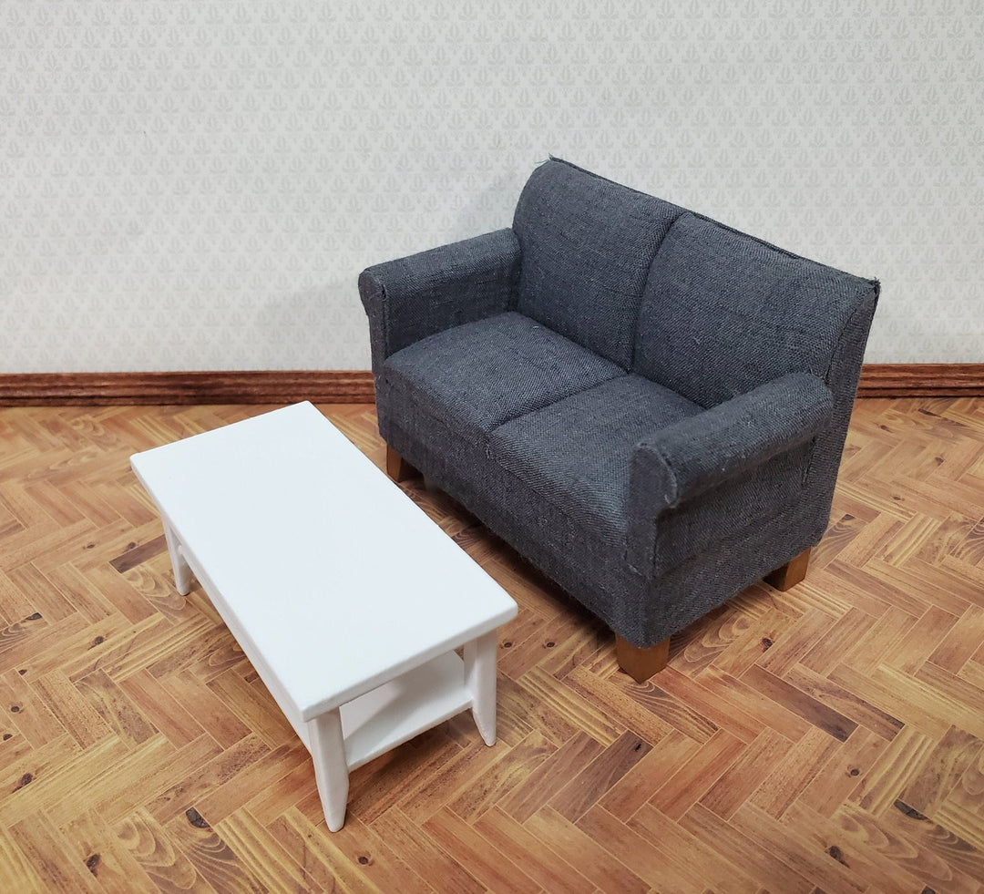 Dollhouse Modern Coffee Table with Shelf Wood White Finish 1:12 Scale Miniature Furniture - Miniature Crush