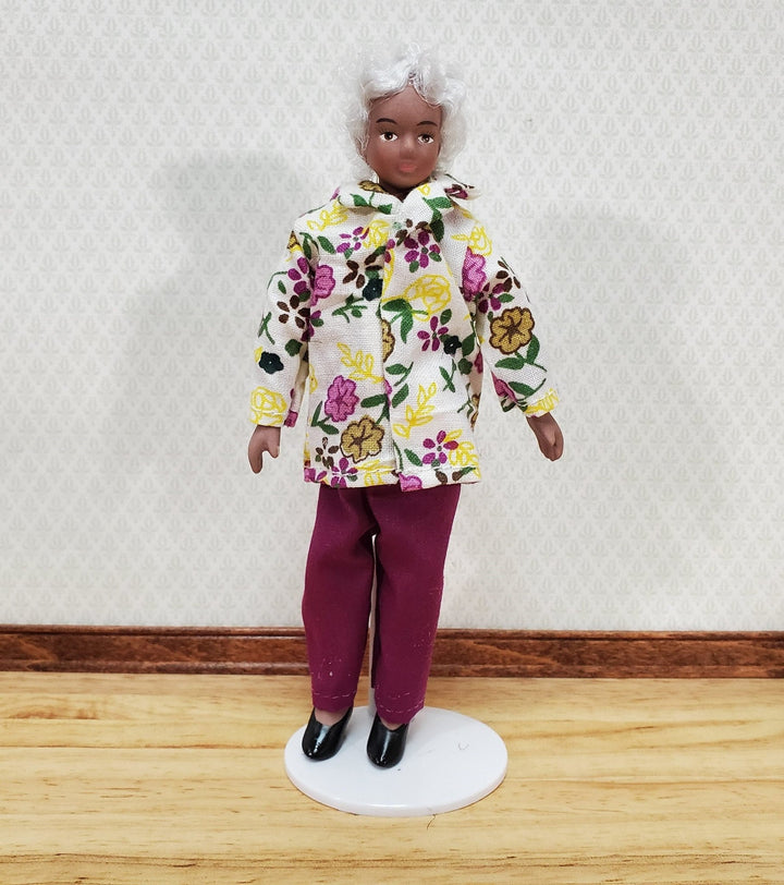 Dollhouse Modern Grandma Black Brown Doll Grandmother Female Porcelain Poseable 1:12 Scale Miniature - Miniature Crush