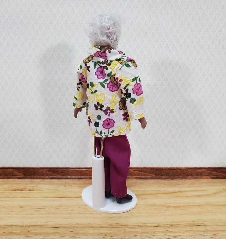 Dollhouse Modern Grandma Black Brown Doll Grandmother Female Porcelain Poseable 1:12 Scale Miniature - Miniature Crush