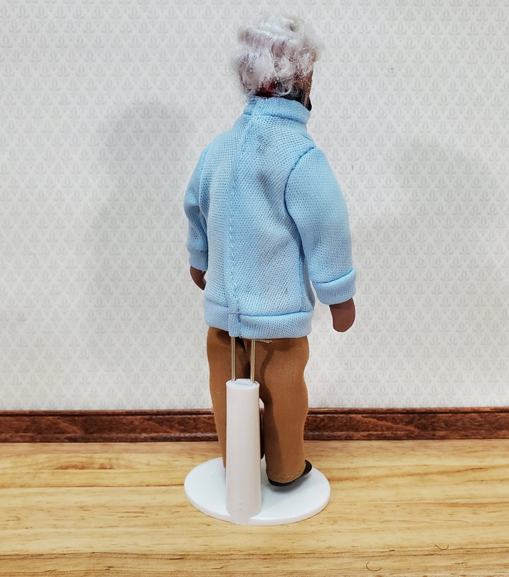 Dollhouse Modern Grandpa Black Brown Doll Grandfather Male Porcelain Poseable 1:12 Scale Miniature - Miniature Crush
