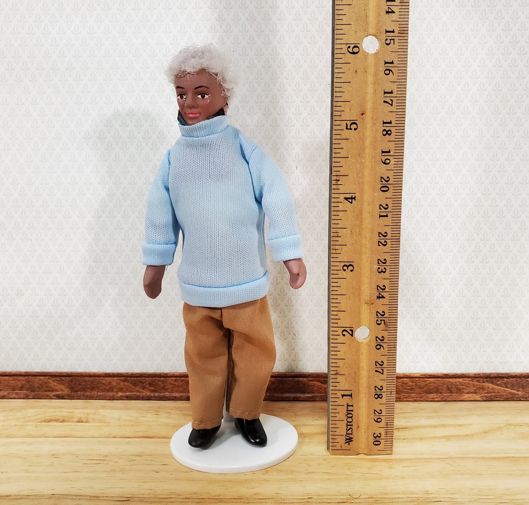 Dollhouse Modern Grandpa Black Brown Doll Grandfather Male Porcelain Poseable 1 12 Scale Miniature Miniature Crush