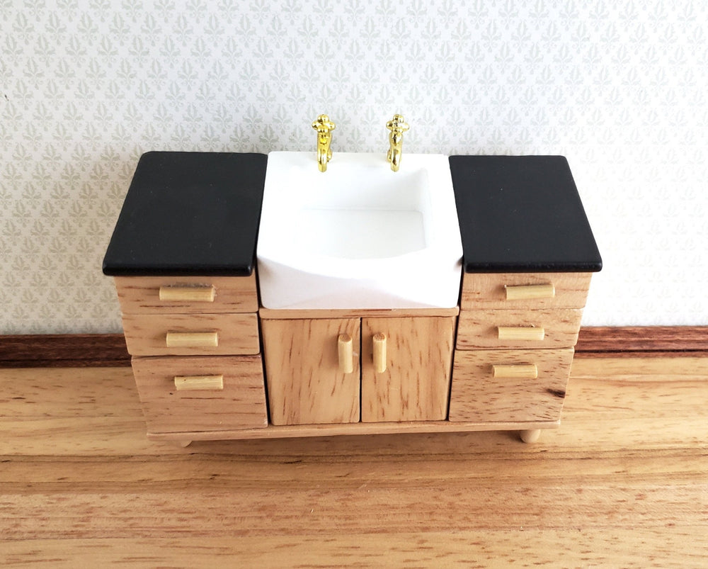 Dollhouse Modern Kitchen or Bathroom Sink Cabinet Light Oak 1:12 Scale Miniature Furniture - Miniature Crush