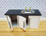 Dollhouse Modern Kitchen Sink in White Cabinet Black Counter 1:12 Scale Miniature - Miniature Crush