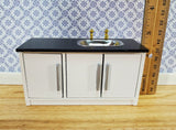 Dollhouse Modern Kitchen Sink in White Cabinet Black Counter 1:12 Scale Miniature - Miniature Crush
