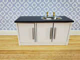 Dollhouse Modern Kitchen Sink in White Cabinet Black Counter 1:12 Scale Miniature - Miniature Crush