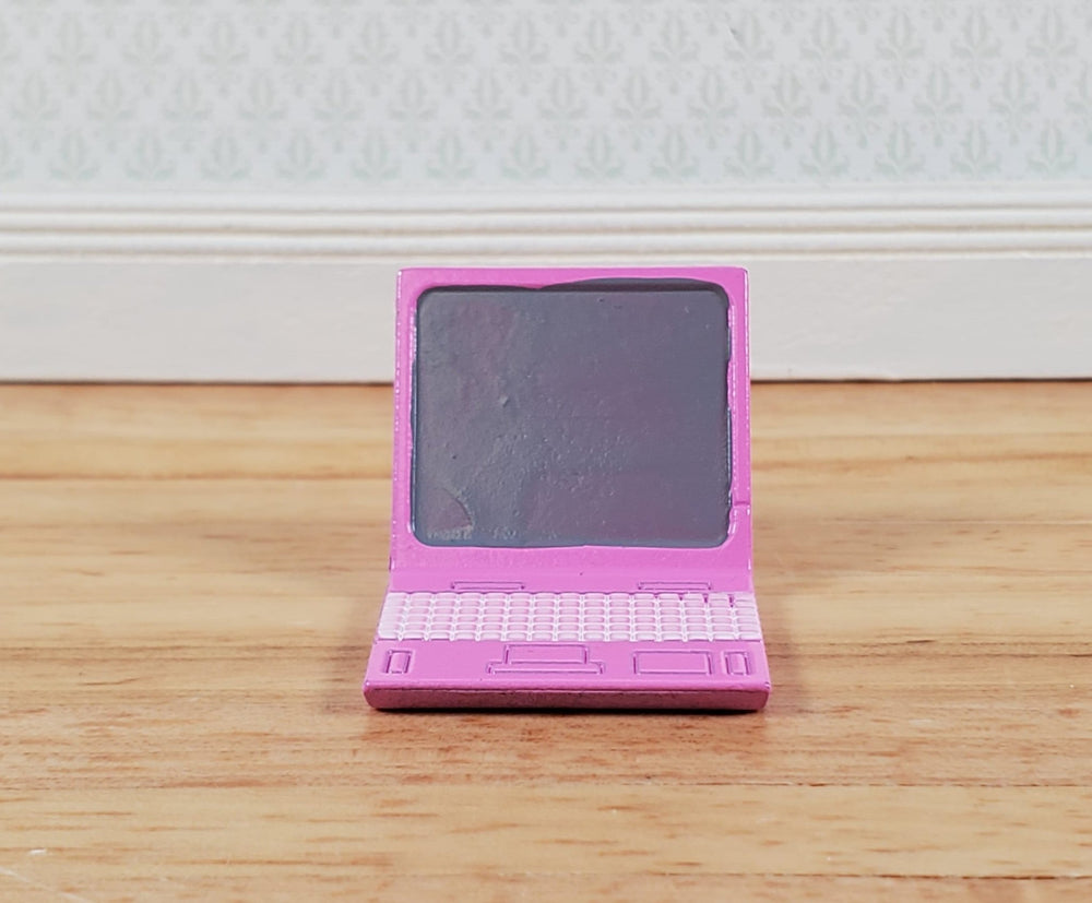 Dollhouse Modern Laptop Computer Metal PINK 1:12 Scale Miniature - Miniature Crush