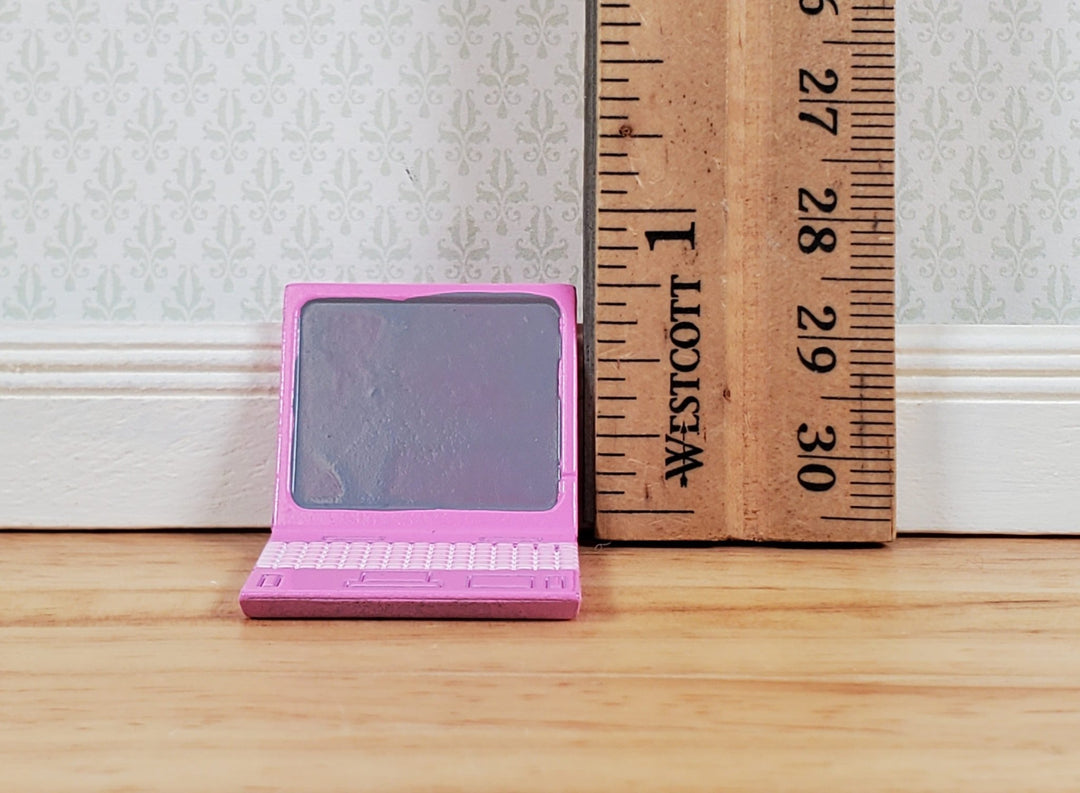 Dollhouse Modern Laptop Computer Metal PINK 1:12 Scale Miniature - Miniature Crush