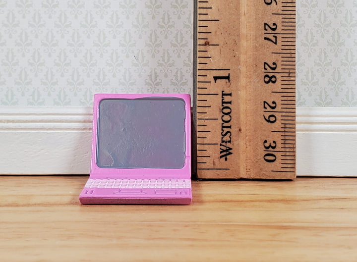 Dollhouse Modern Laptop Computer Metal PINK 1:12 Scale Miniature - Miniature Crush