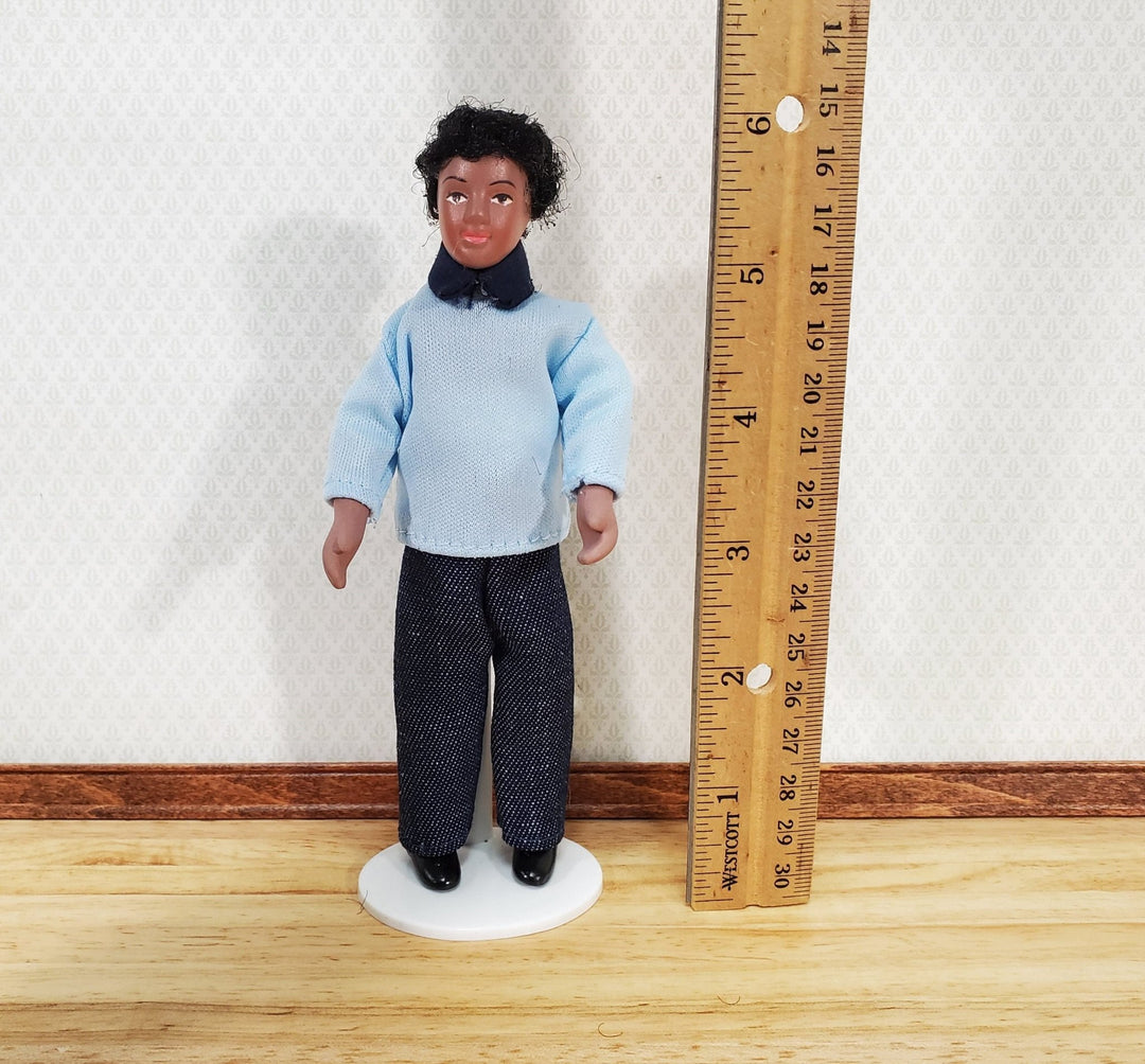 Dollhouse Modern Man Black Brown Doll Dad Father Male Porcelain Poseable 1:12 Scale Miniature - Miniature Crush