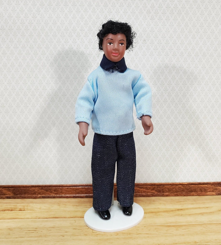 Dollhouse Modern Man Black Brown Doll Dad Father Male Porcelain Poseable 1:12 Scale Miniature - Miniature Crush