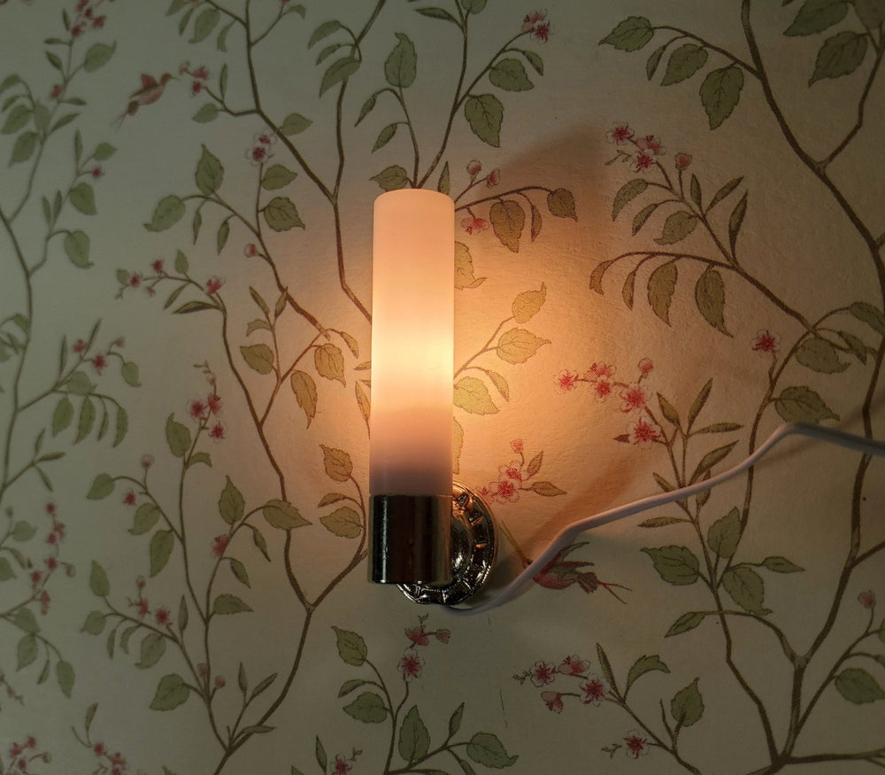 Dollhouse Modern Wall Light Sconce Silver with Plug 12 Volt Electric 1:12 Scale Miniature - Miniature Crush