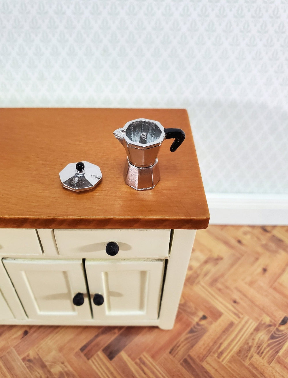 Dollhouse Moka Coffee Pot Maker Opening Top Small Metal 1:12 Scale Kitchen Accessories - Miniature Crush