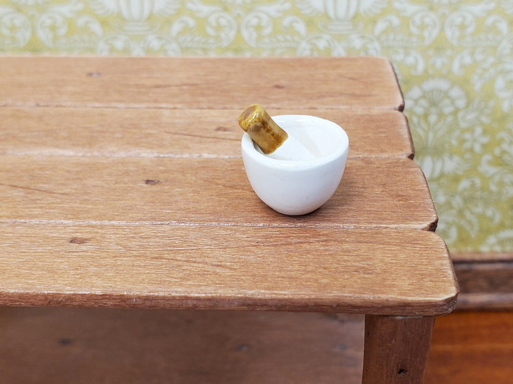 Dollhouse Mortar & Pestle White Ceramic 1:12 Scale Miniatures by Prestige Ceramics - Miniature Crush