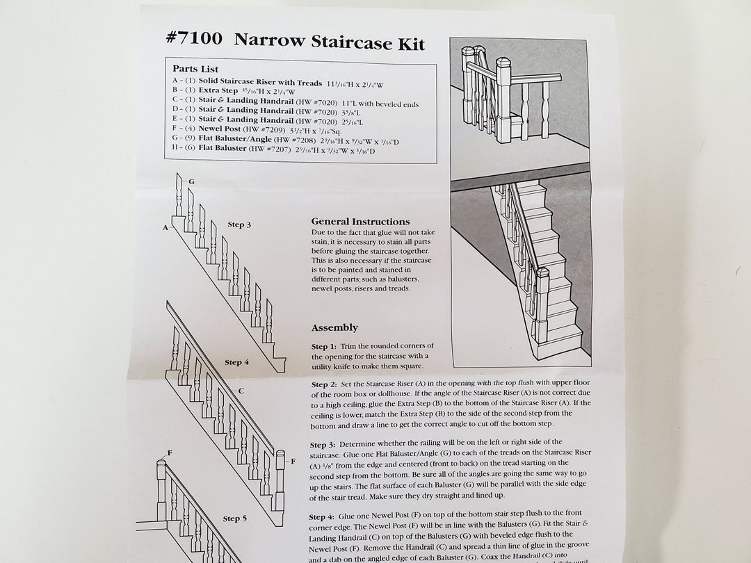 Dollhouse Narrow Stairs Stairway Kit Houseworks with Top Landing Parts 1:12 Scale Miniature - Miniature Crush