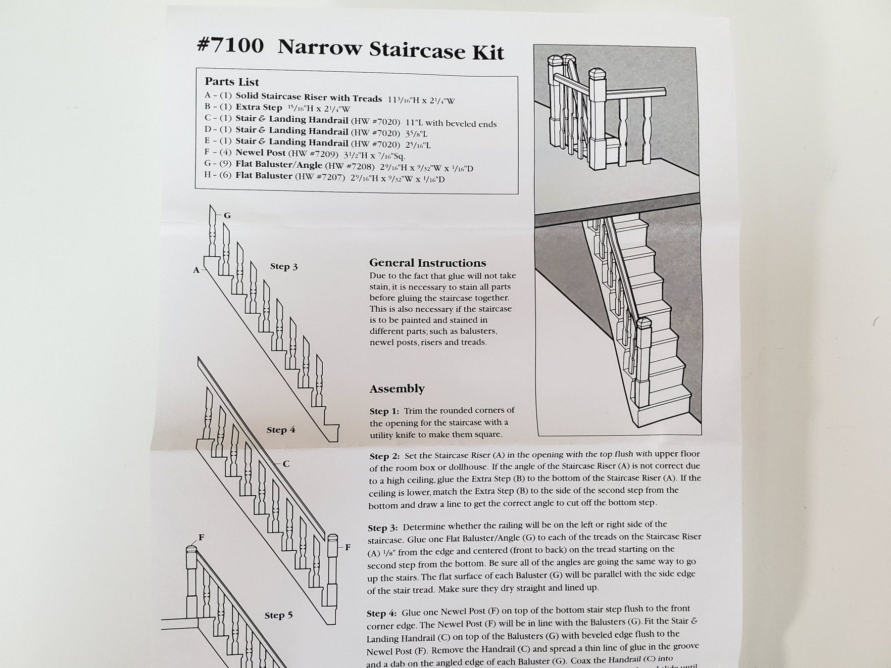 Dollhouse Narrow Stairs Stairway Kit Houseworks with Top Landing Parts