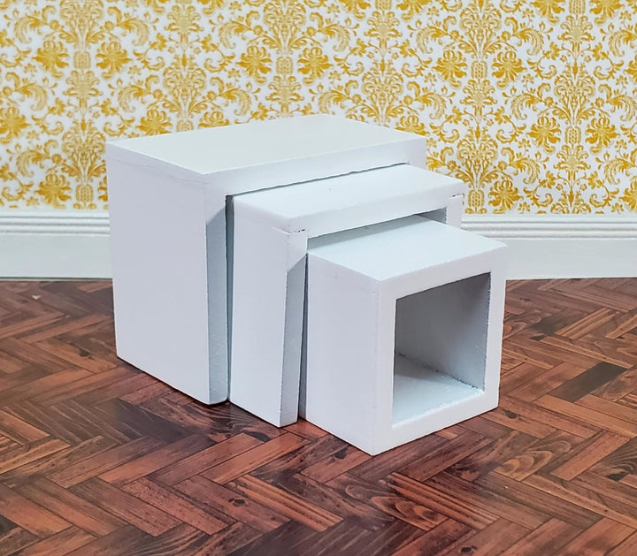 Dollhouse Nesting Tables Set of 3 Square Modern White 1:12 Scale Miniature Furniture - Miniature Crush