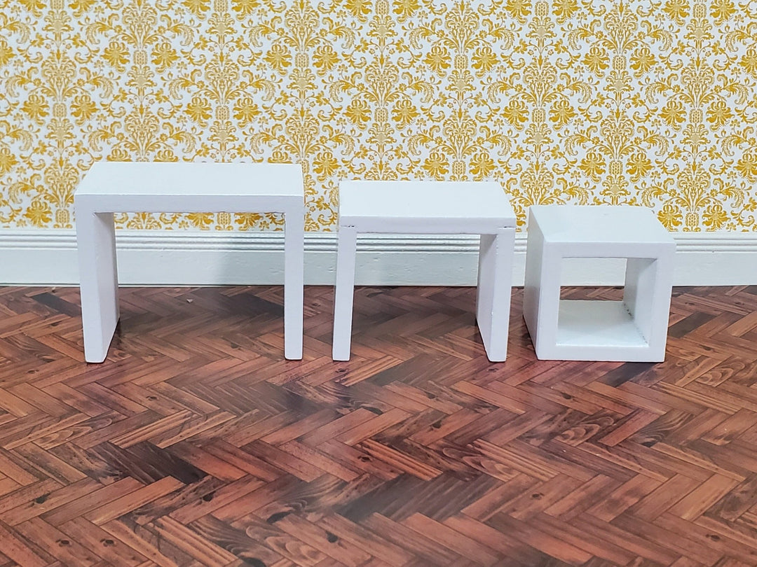 Dollhouse Nesting Tables Set of 3 Square Modern White 1:12 Scale Miniature Furniture - Miniature Crush