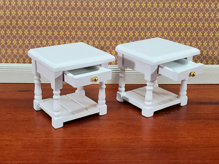 Dollhouse Night Stands Side Table with Drawer Set of 2 1:12 Scale Miniature White Wood - Miniature Crush