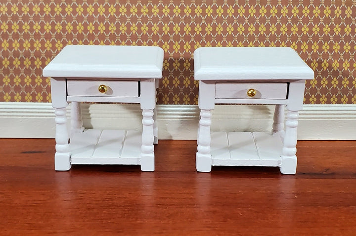 Dollhouse Night Stands Side Table with Drawer Set of 2 1:12 Scale Miniature White Wood - Miniature Crush