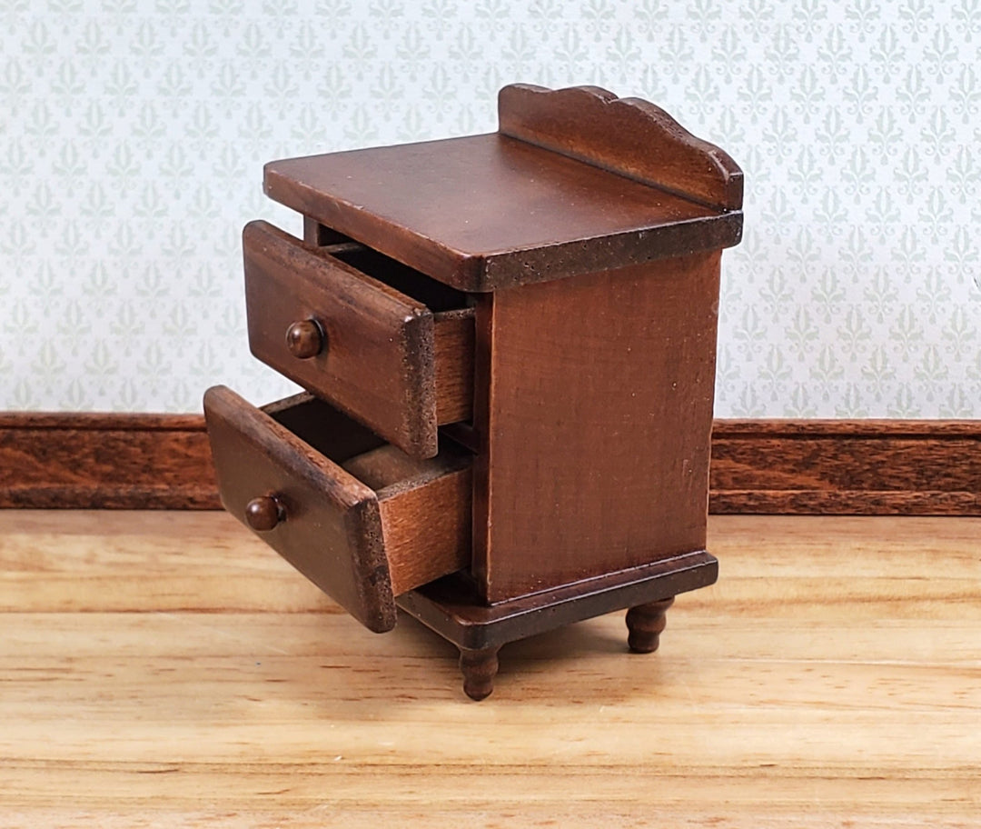 Dollhouse Nightstand Side Table 2 Drawers Walnut Finish 1:12 Scale Miniature Furniture - Miniature Crush