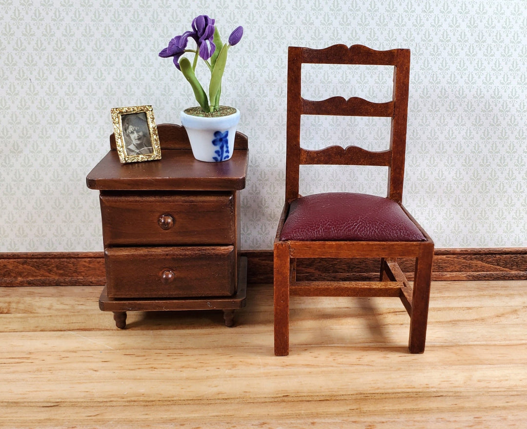 Dollhouse Nightstand Side Table 2 Drawers Walnut Finish 1:12 Scale Miniature Furniture - Miniature Crush