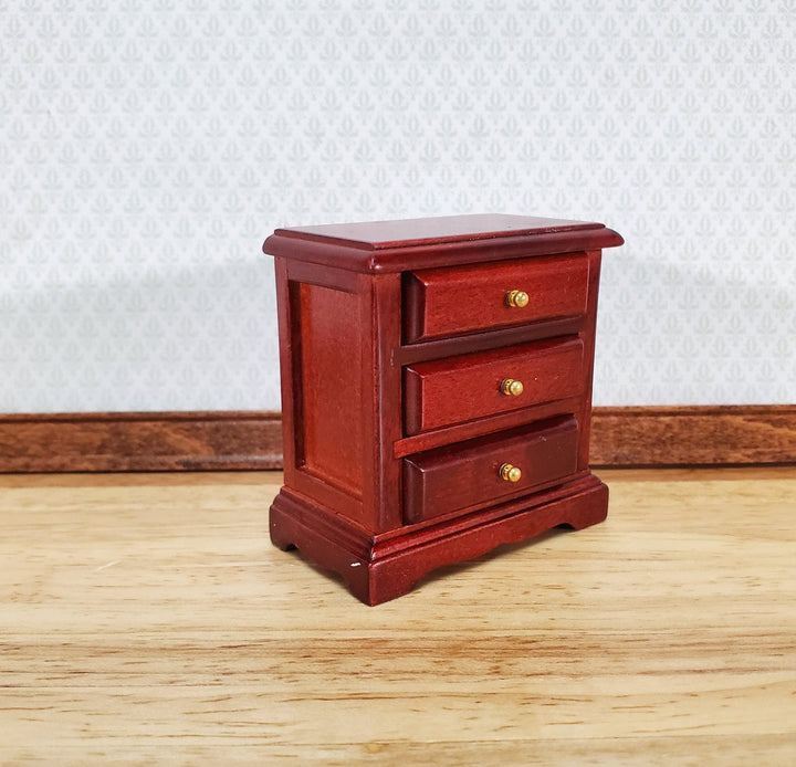 Dollhouse Nightstand Side Table Mahogany 3 Drawers 1:12 Scale Miniature Furniture - Miniature Crush