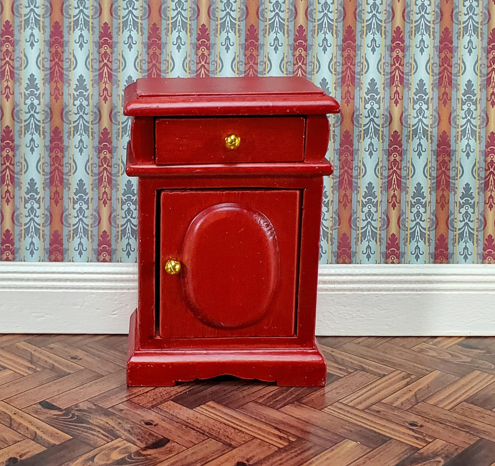 Dollhouse Nightstand Side Table Mahogany Opening Door & Drawer 1:12 Scale Miniature Furniture - Miniature Crush