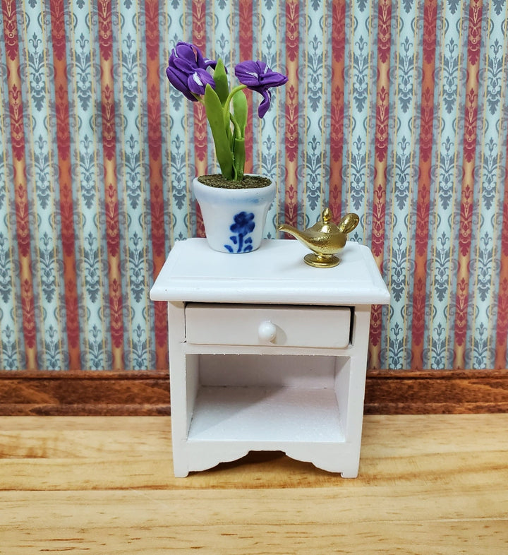 Dollhouse Nightstand Side Table with Drawer White Wood 1:12 Scale Miniature Furniture - Miniature Crush