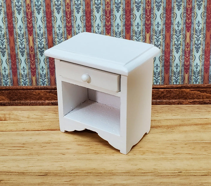 Dollhouse Nightstand Side Table with Drawer White Wood 1:12 Scale Miniature Furniture - Miniature Crush