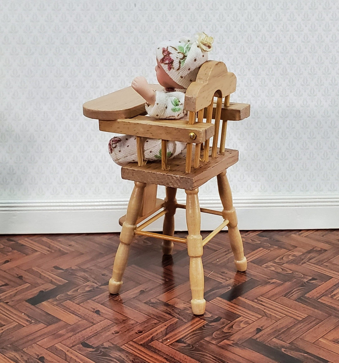 Dollhouse Nursery Room Set Crib High Chair Wardrobe 1:12 Scale Miniatures Light Oak - Miniature Crush