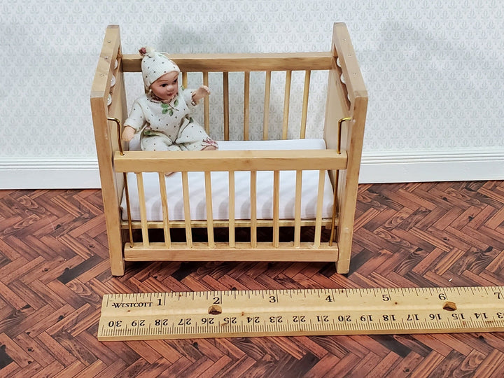 Dollhouse Nursery Room Set Crib High Chair Wardrobe 1:12 Scale Miniatures Light Oak - Miniature Crush