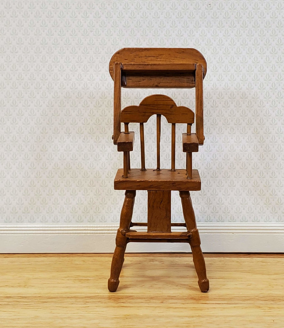 Dollhouse Nursery Room Set Crib High Chair Wardrobe 1:12 Scale Miniatures Walnut Finish - Miniature Crush
