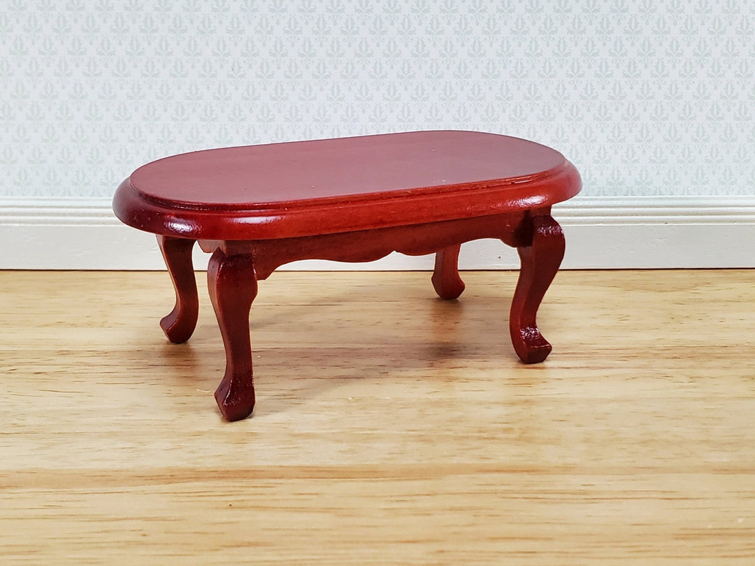Dollhouse Oval Coffee Table Mahogany Finish 1:12 Scale Furniture Classic Style - Miniature Crush