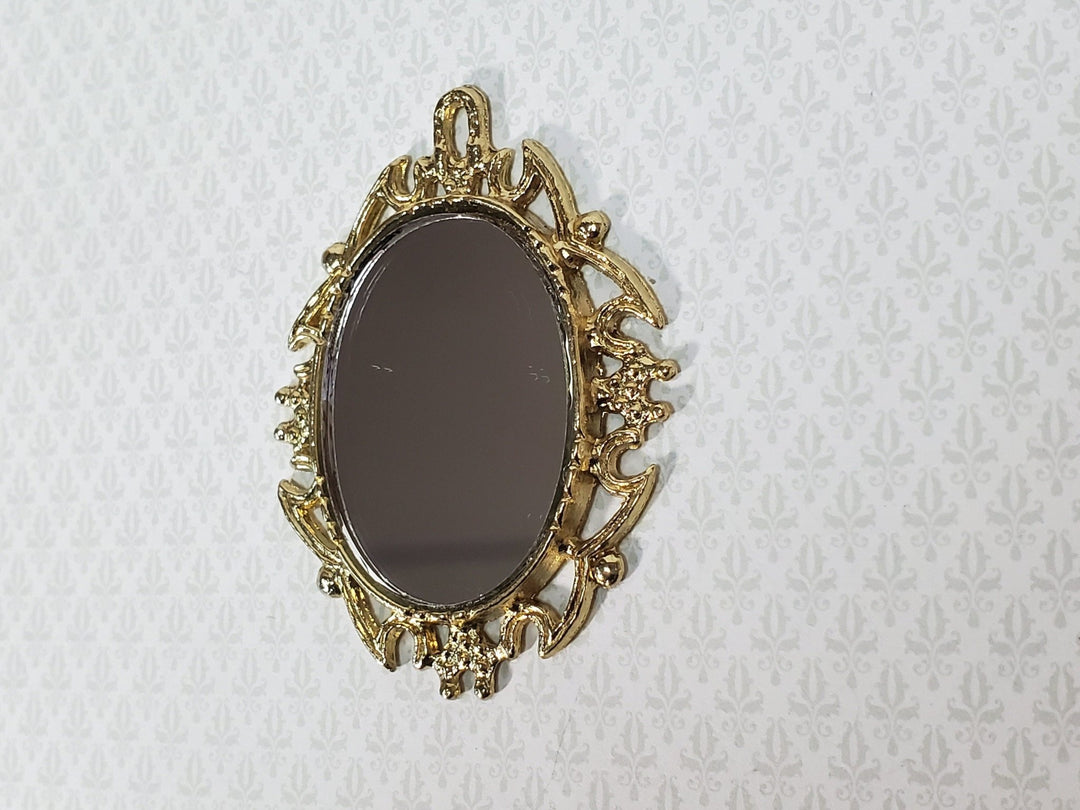 Dollhouse Oval Mirror with Fancy Gold Metal Frame 1:12 Scale Miniature - Miniature Crush