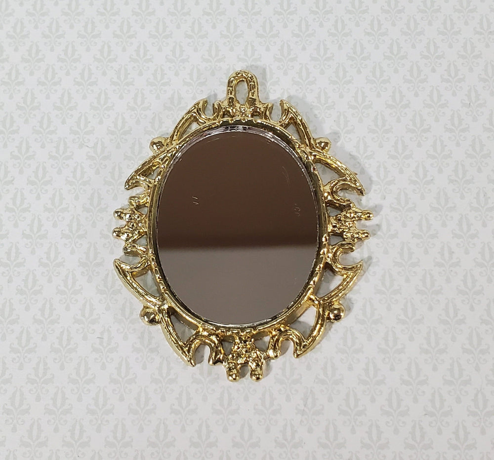 Dollhouse Oval Mirror with Fancy Gold Metal Frame 1:12 Scale Miniature - Miniature Crush