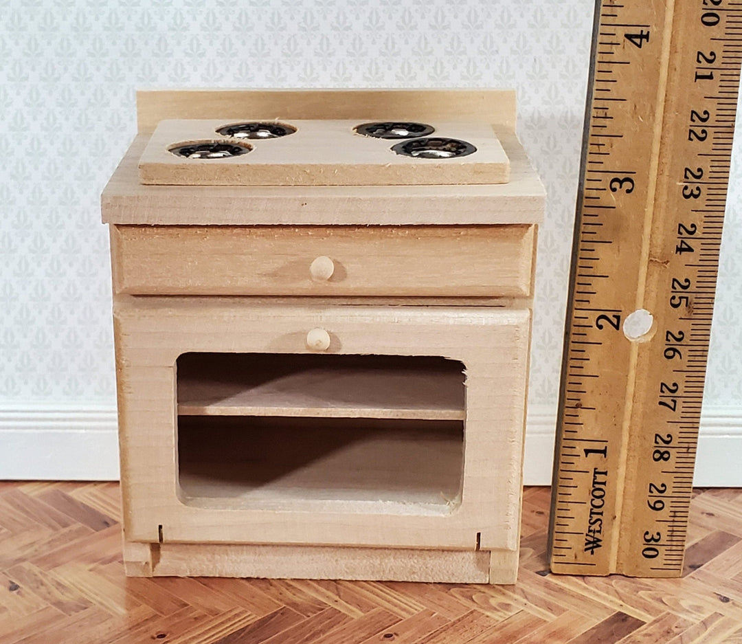 Dollhouse Oven with Stove Top 1:12 Scale Miniature Furniture Unpainted Wood - Miniature Crush