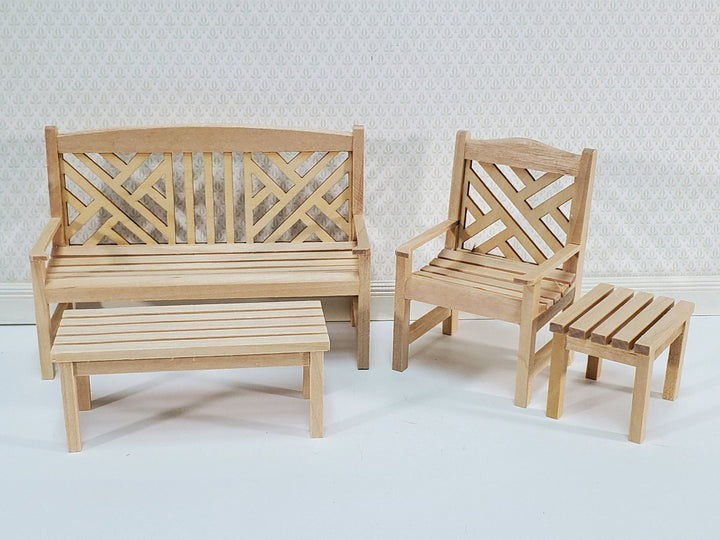 Dollhouse Patio Porch Set Chair Bench Tables Unpainted Wood 1:12 Scale Miniature Furniture - Miniature Crush