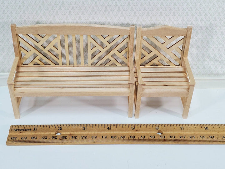 Dollhouse Patio Porch Set Chair Bench Tables Unpainted Wood 1:12 Scale Miniature Furniture - Miniature Crush