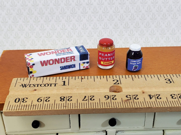 Dollhouse Peanut Butter & Jelly Set with Wonder Bread 1:12 Scale Kitchen Food by Hudson River - Miniature Crush